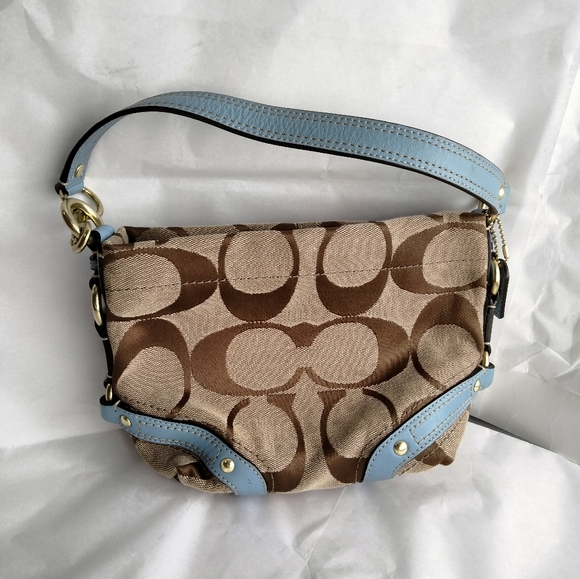 COACH Blue/Brown signature Vintage Handbag - Picture 10 of 15